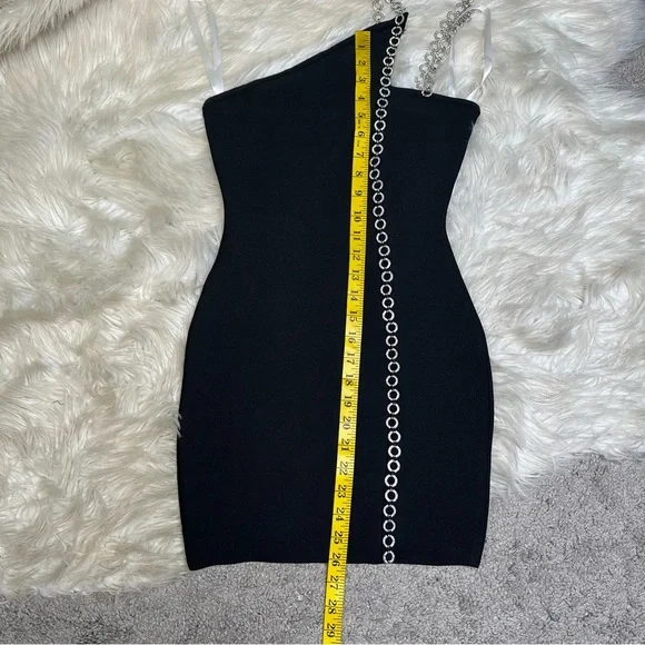 Nwt Hours Alisha one shoulder Elegant‎ mini Black Chain Strap Dress - Picture 9 of 11